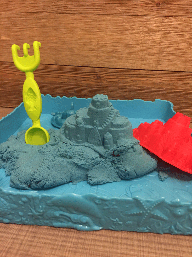 Kinetic Sandcastle Kit Set 3 Molds Tool BLUE Sand & Play Tray Never Dries  Out