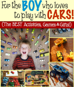 Oh how boys love their cars! Based on all the fun we've had with our boys we've compiled a huge round up of all our favorite games, activities, and toys that have to do with cars. Enjoy!