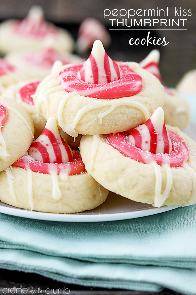 Peppermint Kiss Thumbprint Cookies by Creme de la Crumb