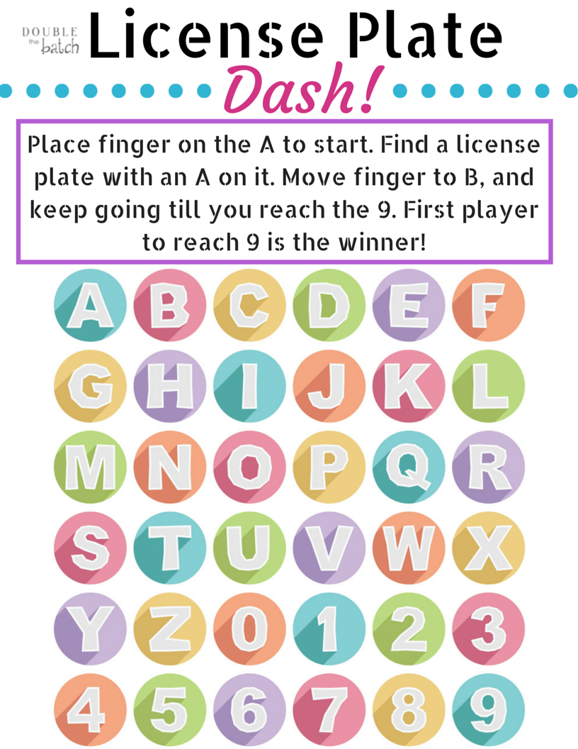 License Plate Dash Travel printable game. This game looks great for my younger kids who aren't big readers yet! #DoubletheBatch