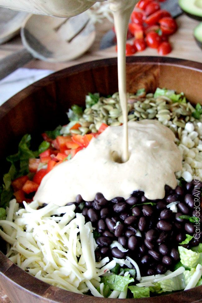 Southwest Pepper Jack Salad with Creamy Avocado Dressing by Carlsbad Cravings