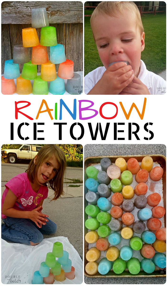My kids absolutely loved cooling down with these Rainbow Ice Towers! Simple, Frugal, and tons of fun! Great summer activity for kids.