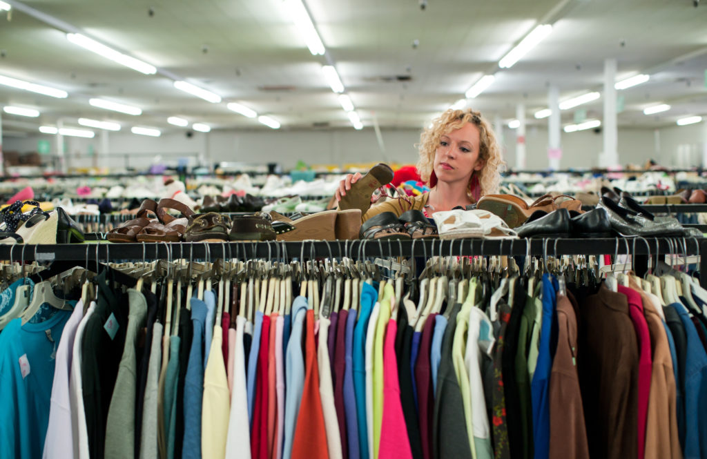 shoe browsing in a thrift store