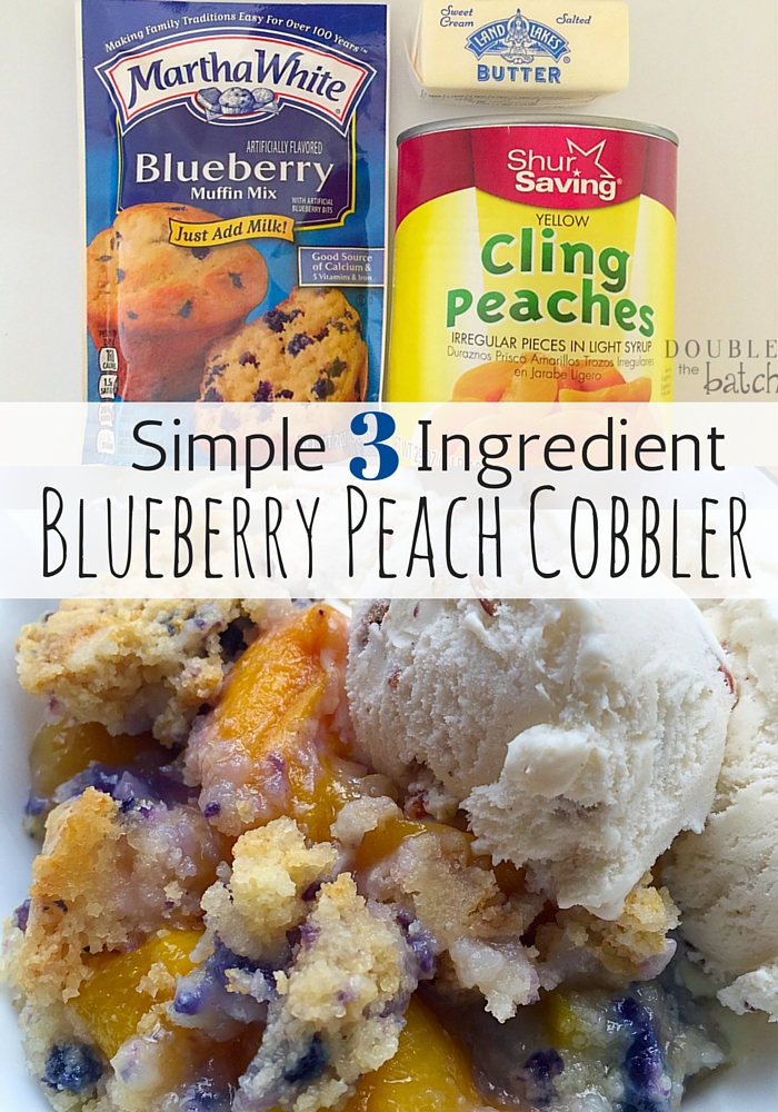 Delicious Blueberry Peach Cobbler with only 3 ingredients and 5 minutes prep! Gotta love quick and simple and DONE! #ad #sponsored