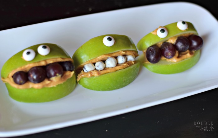 easy apple monsters for a fun Halloween treat/snack