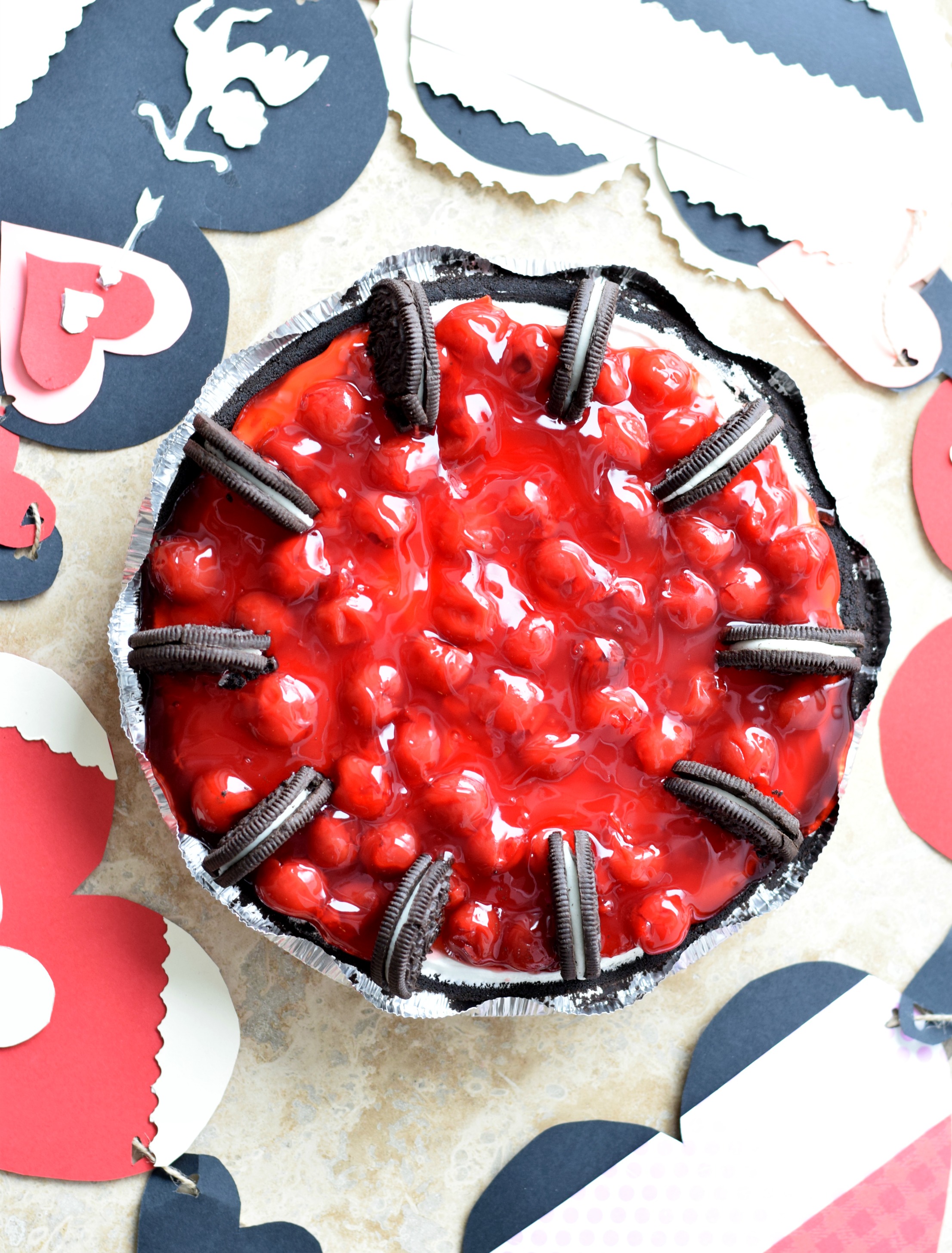 Oreo Cherry Cheesecake! Can't go wrong with oreos and it's a perfect dessert for Valentines Day.