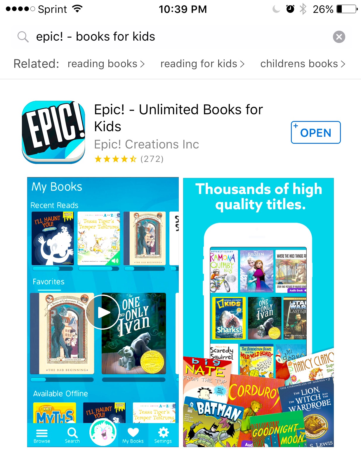 Epic! reading app for kids