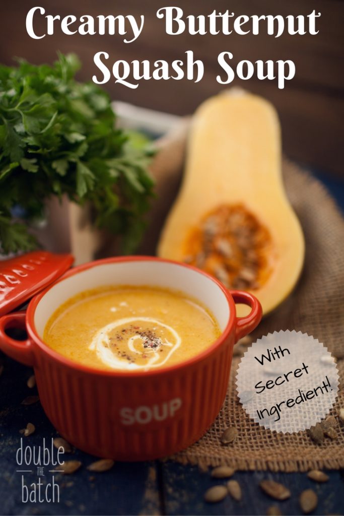 This Creamy Butternut Squash soup just sings fall to me and the secret ingredient takes this soup to a whole new level!
