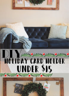 DIY- Create this holiday card holder for under $15. Using chicken wire and stained wood.