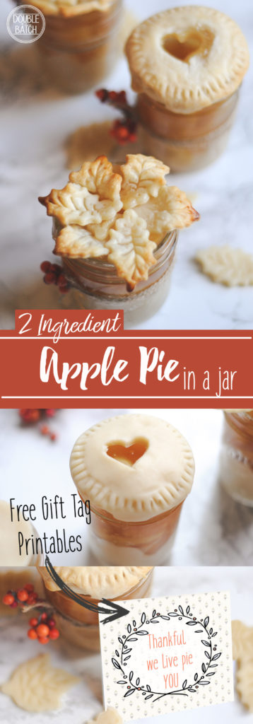 2 Ingredient apple pie in a jar. A perfect holiday gift idea with free printable gift tags included. 