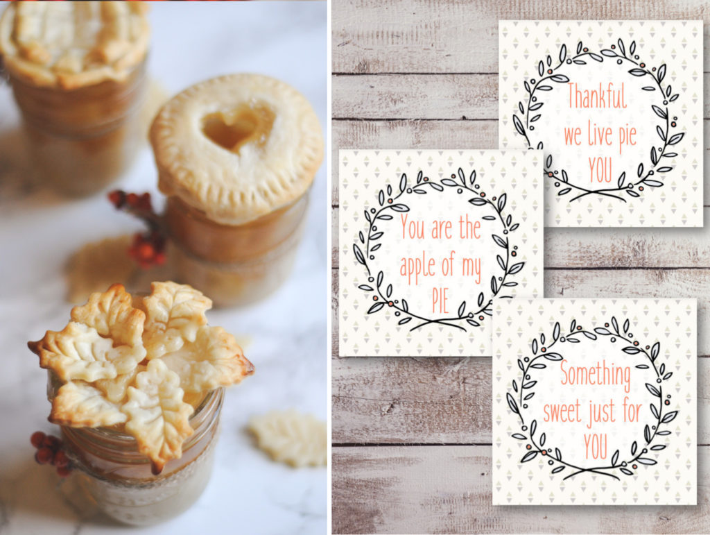 Easy 2 ingredient holiday gift idea! Individual apple pies in a jar. With free gift tag printable.