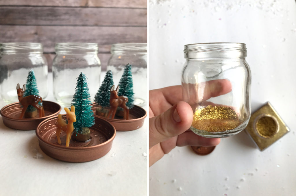 These DIY mini snow globes are perfect for when you need multiple affordable gifts to handout or accompany a Christmas gift basket. Easily made from baby food jars, glitter, and adorable mini Christmas figures. 