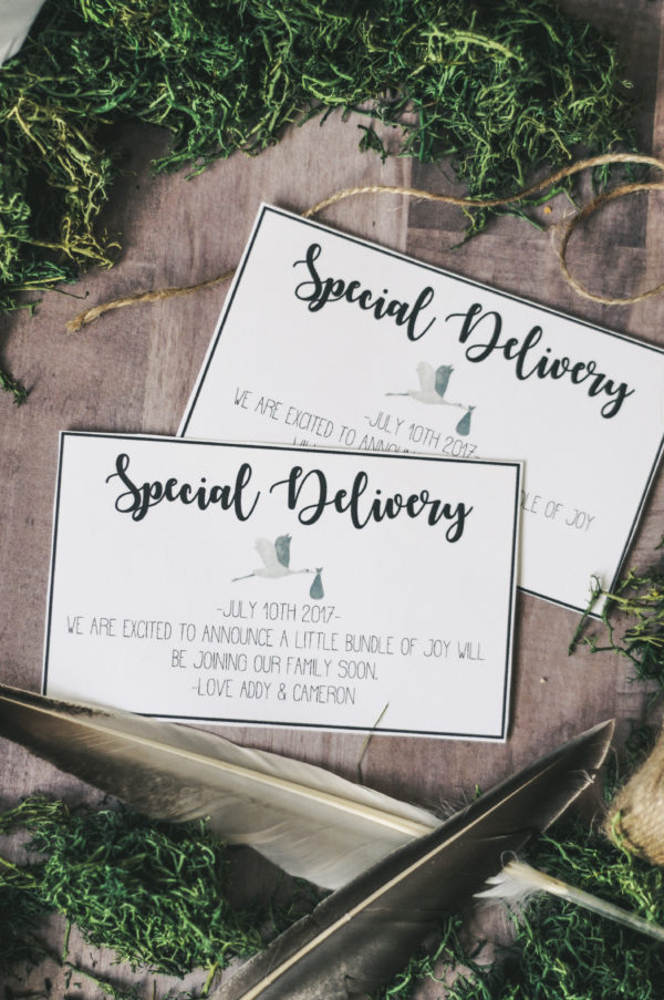 Cute Stork Themed Printable Pregnancy Announcement Cards - Uplifting Mayhem
