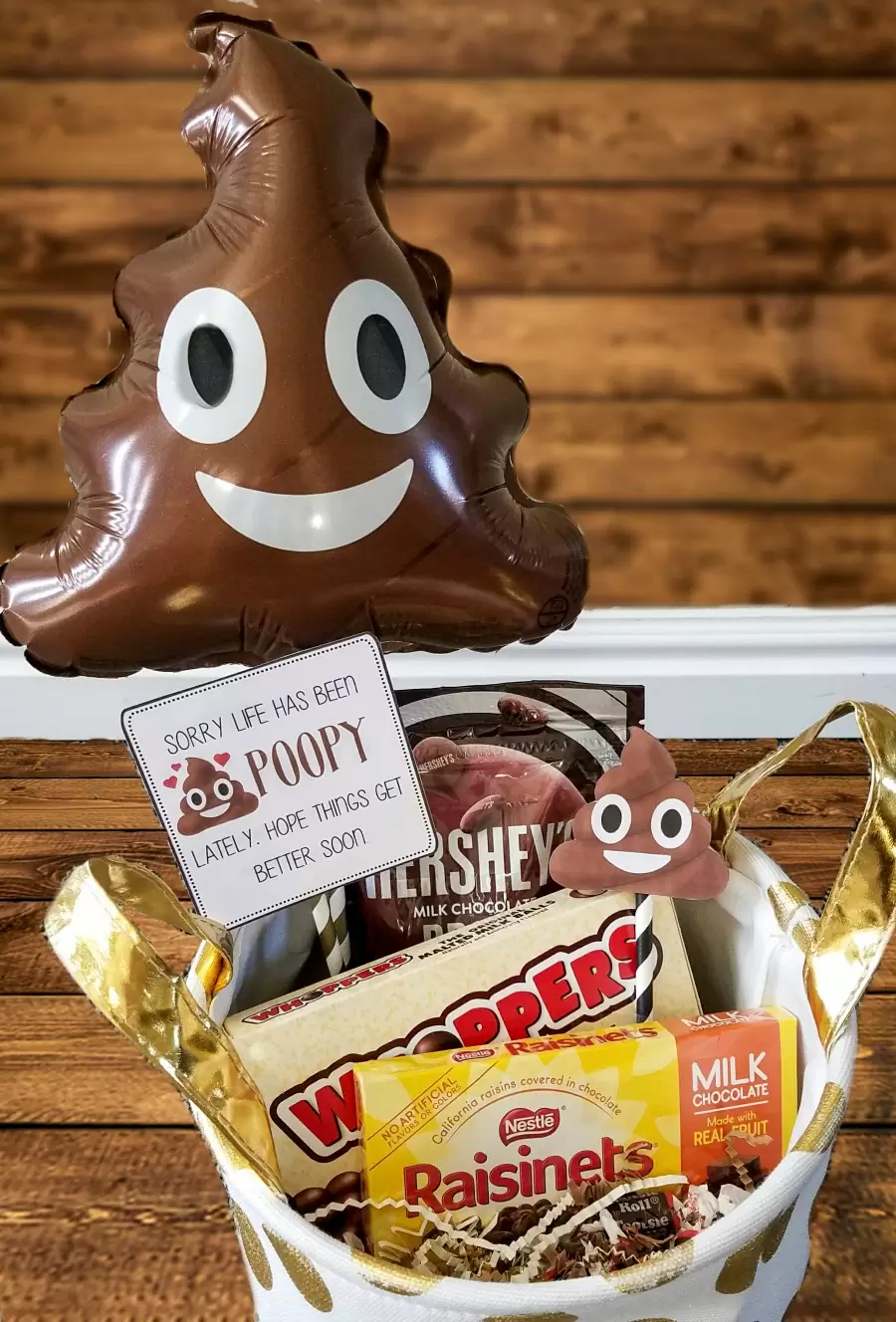 Poop Emoji Gift Basket and Free Gift Tags