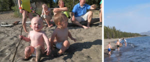 Yellowstone Lake, beach, kids, playing