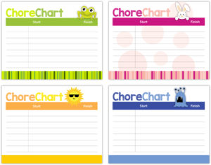 chore charts, bunny, frog, sun, monster