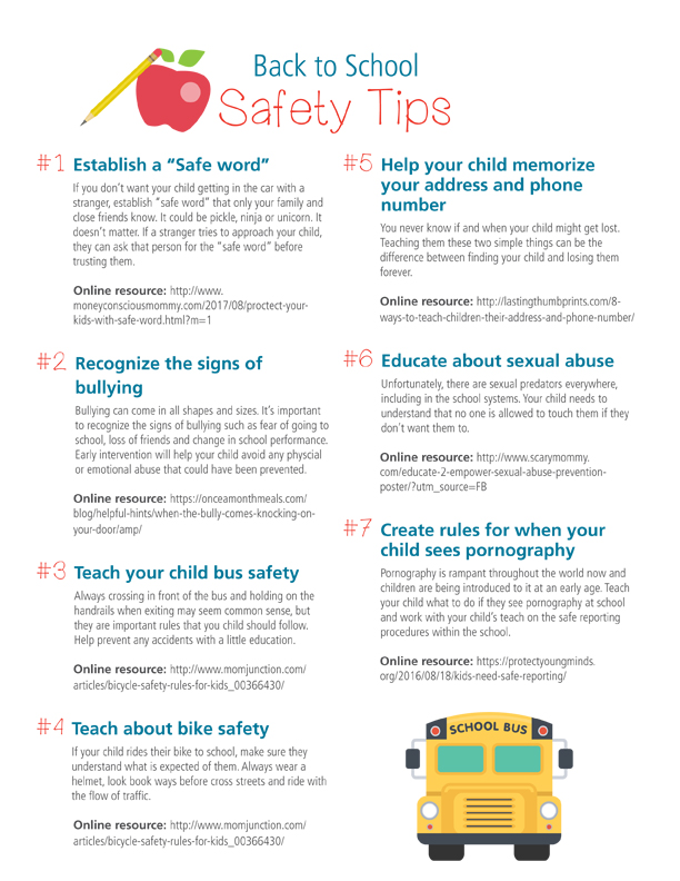 It's so important to be prepared when it comes to child safety! Here are great tips to keeping your child safe this school year! 