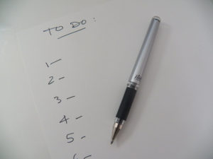 list, pen, paper