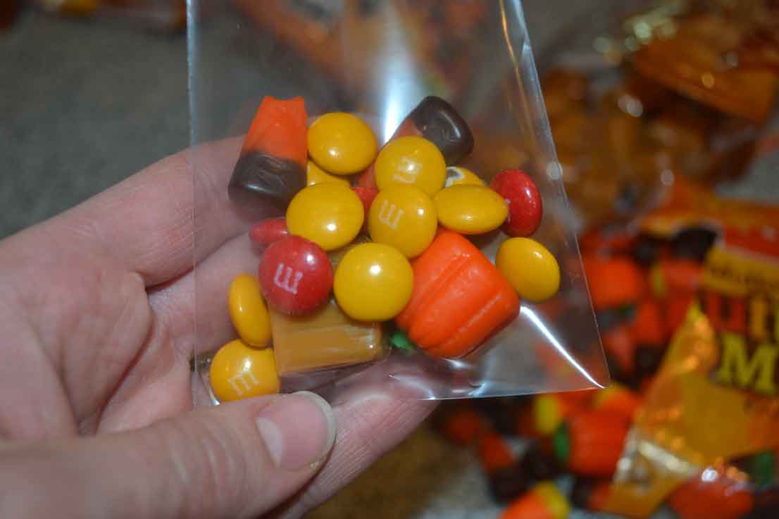 M&Ms, caramels, pumpkins