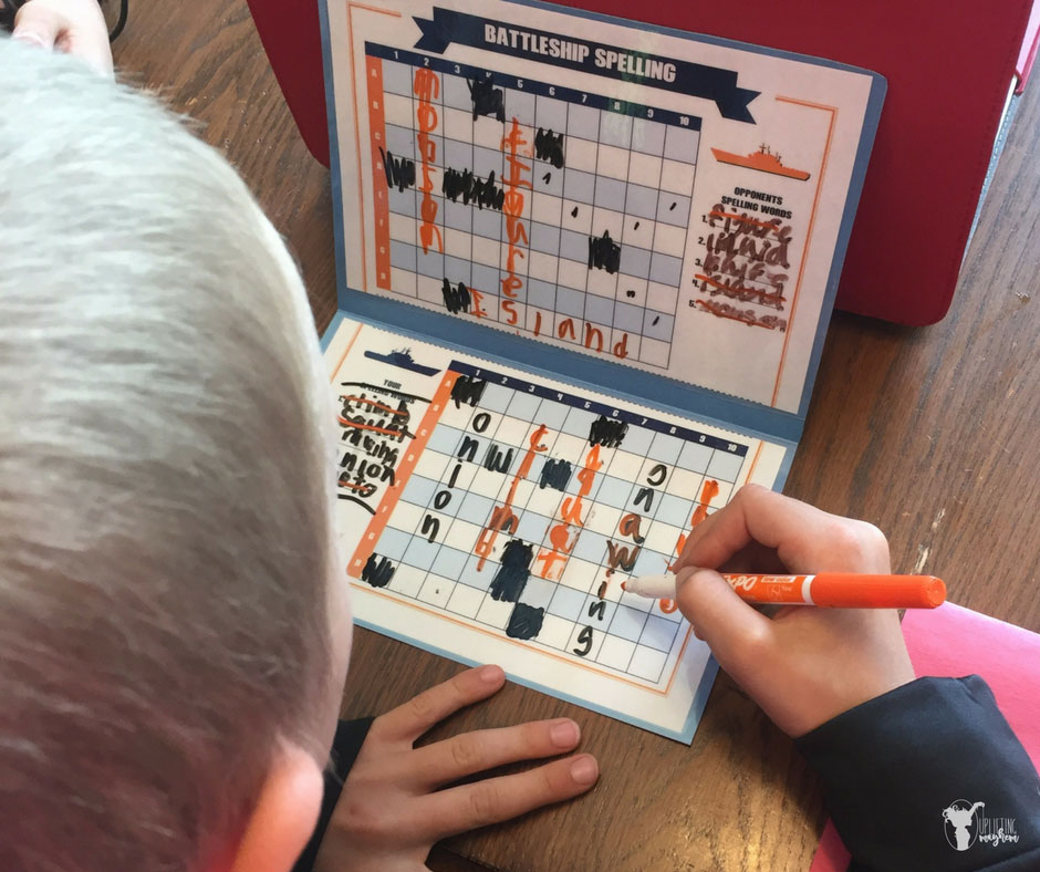 Spelling battleship is a fun game where your kids write their spelling words many times without them realizing it! Fun bonding game as well!