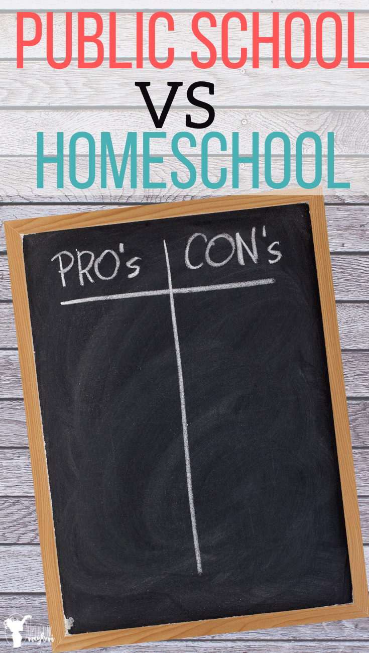 A huge list of public school vs homeschool pros and cons to help you in your schooling decision! Educate yourself to know what will be best for your family! Should you homeschool your kids? Here is a pros and cons list. Should you put your kids back into public school? Here is a pros and cons list! 