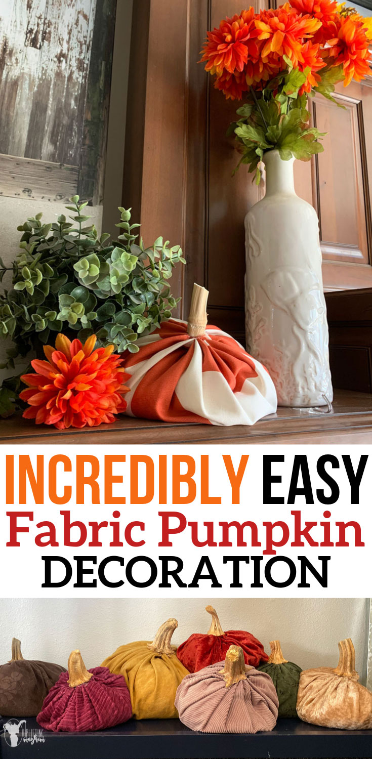 This fabric pumpkin decoration is incredibly easy to make and looks great added to your home decor or as a center piece for your next Halloween Party! Perfect Halloween or Fall decoration and centerpiece.