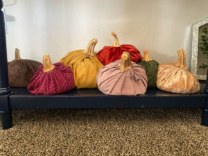 This fabric pumpkin decoration is incredibly easy to make and looks great added to your home decor or as a center piece for your next Halloween Party! Perfect Halloween or Fall decoration and centerpiece.