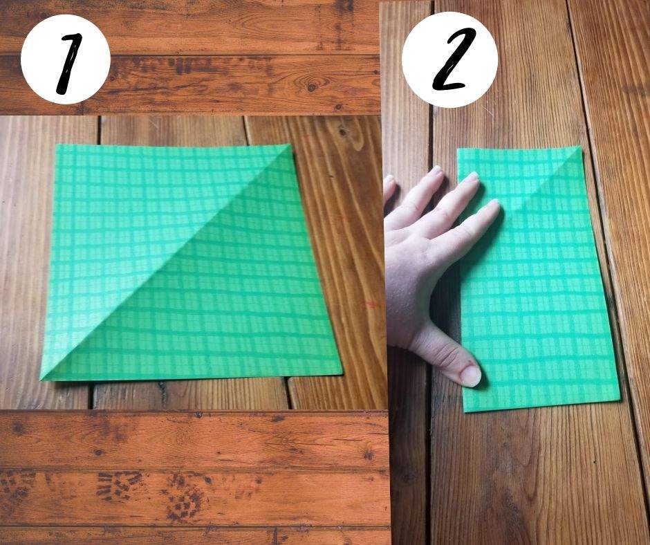 how to make origami jumping frogs, steps 1 and 2