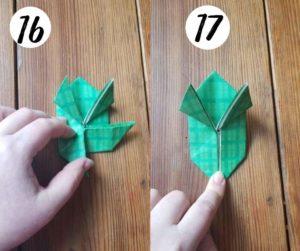 paper folding frogs, steps 16 and 17