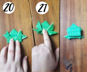 paper folding frogs, steps 20 and 21