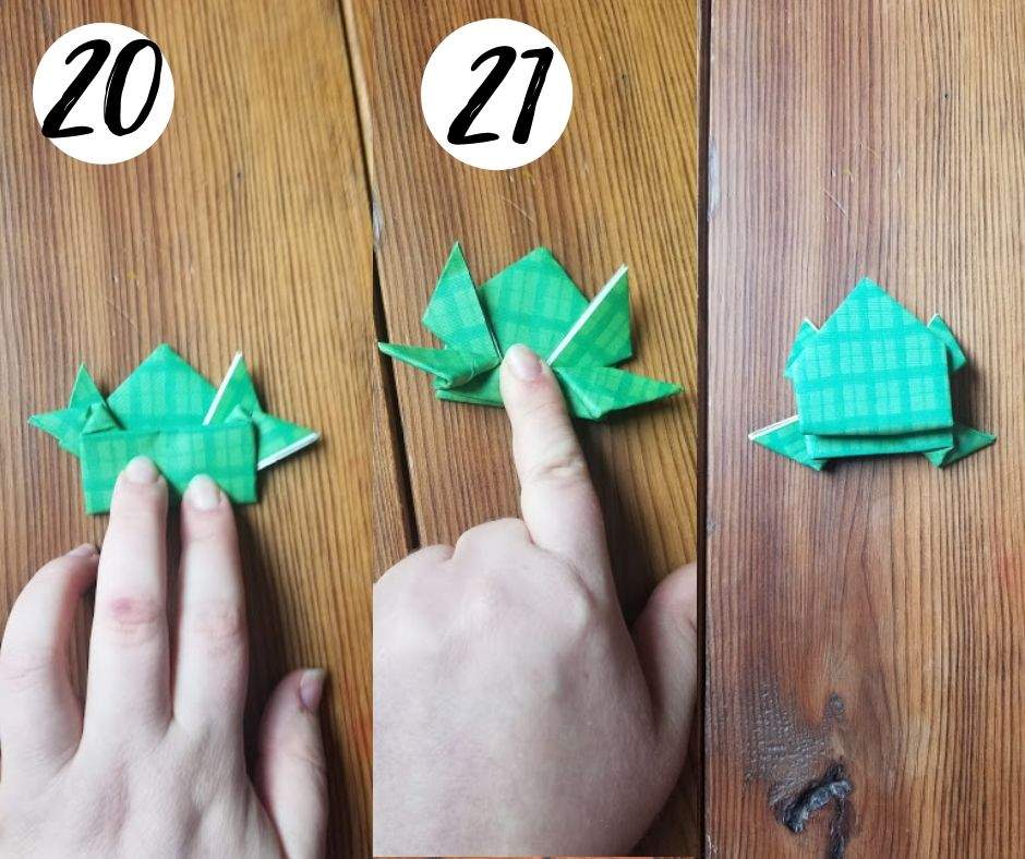 how to make origami jumping frogs, steps 20 and 21