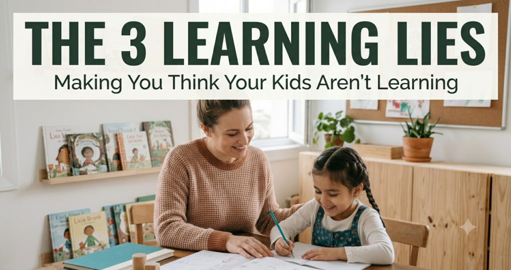 Homeschool mom learning about three common misconceptions that make parents think their children are not learning, even though real learning is happening through everyday experiences.